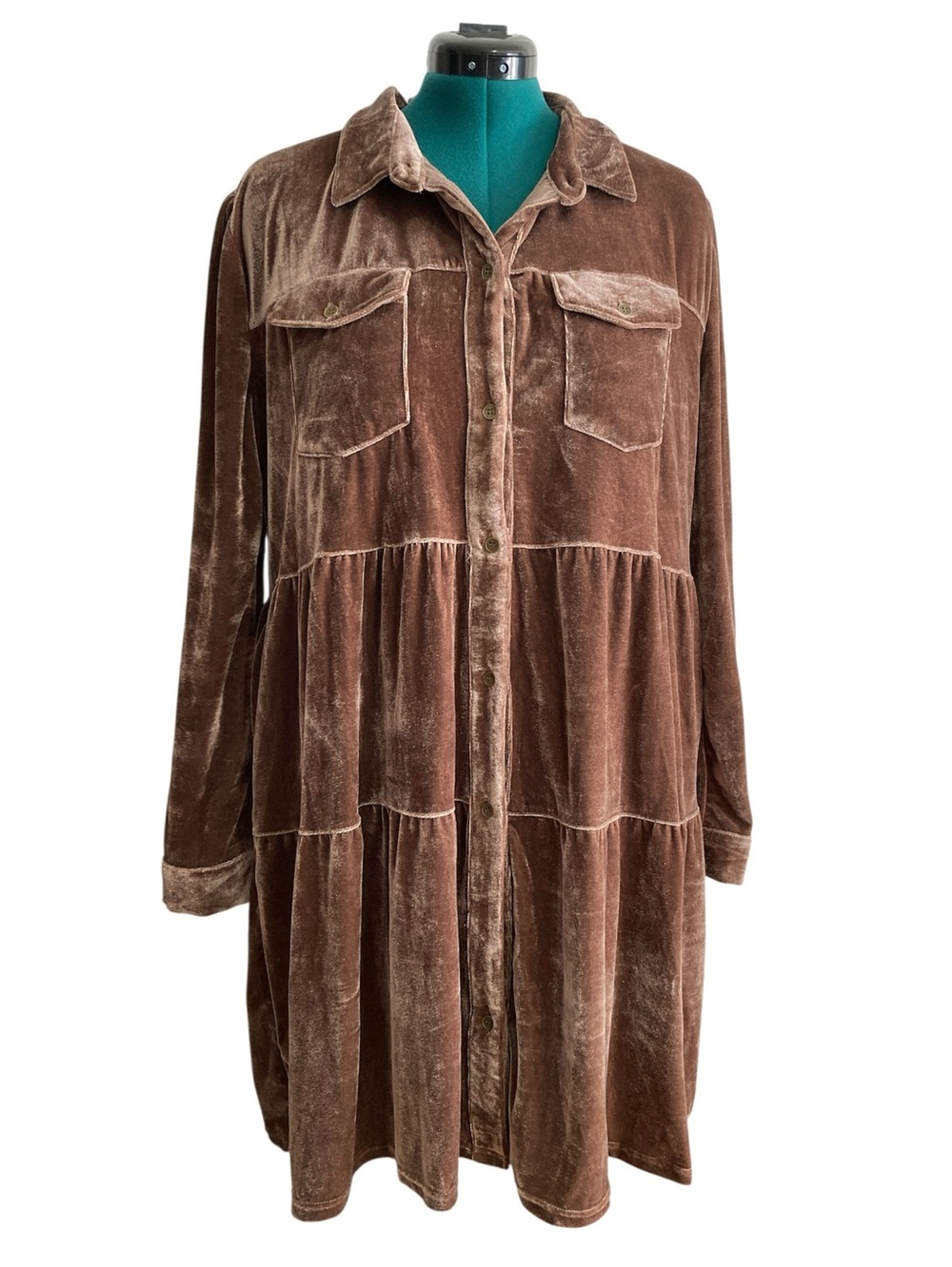 Umgee Tiered Velvet Shirtdress